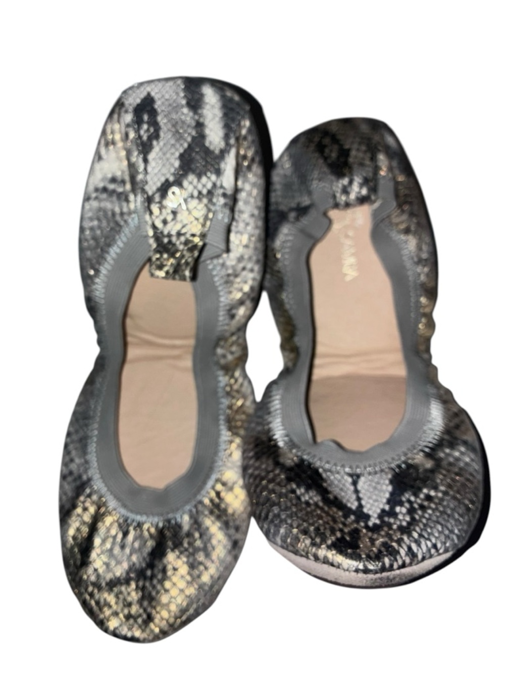 Yosi Samra Metallic Snakeskin Ballet Flats Samara Foldable Travel Shoes size 10